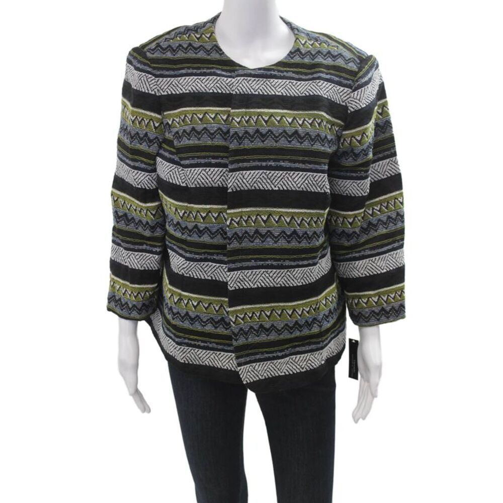 Tahari Levine Womens Black Aztec 3/4 Sleeve Jacket Size 18W
